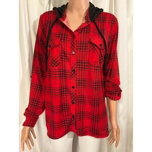 Womens Plaid Hooded Flannel Shacket Size XL